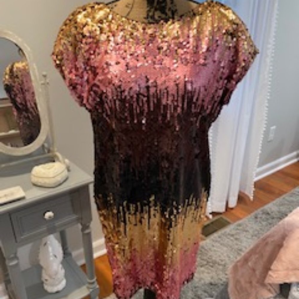 Tobi Matte Sequin Ombre Backless Shift Dress